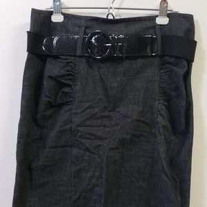 Grey Pencil Skirt with Black Belt